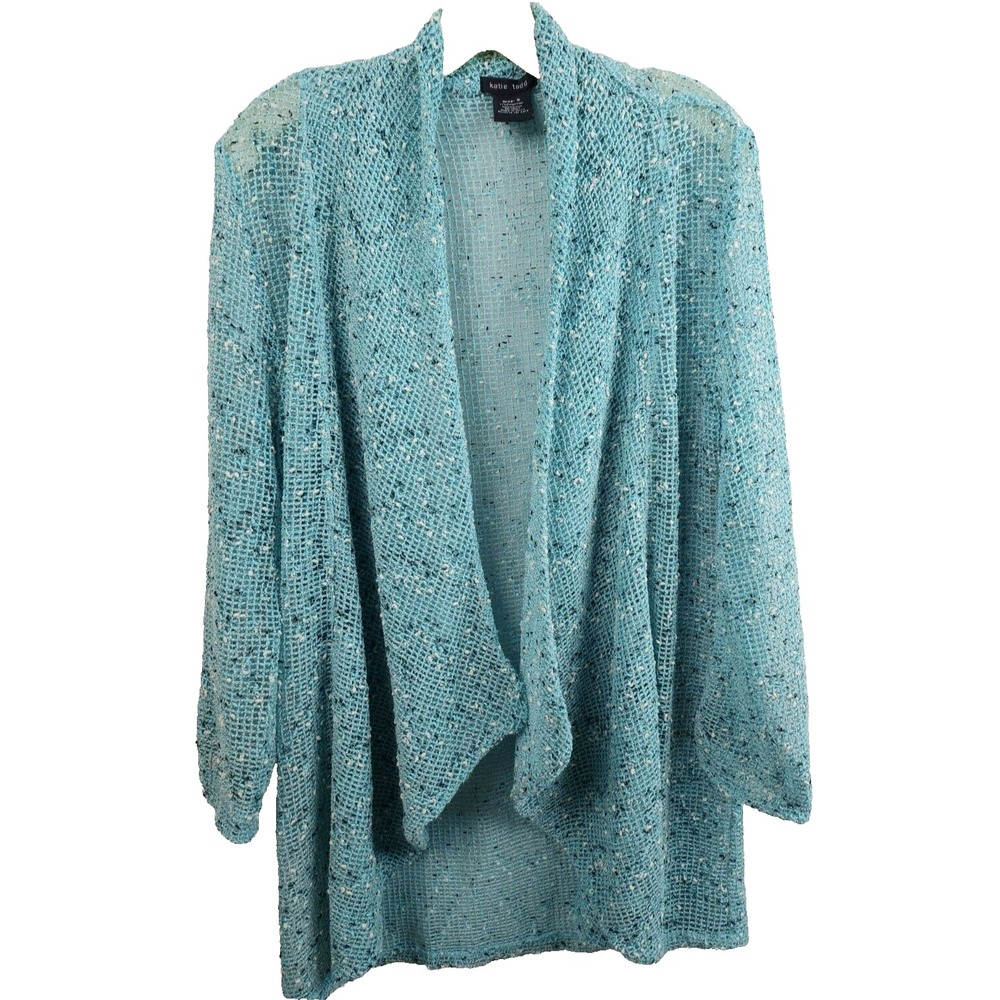Katie Todd Lagenlook Mesh Cardigan Womens Small Blue Open Knit Longline BOHO